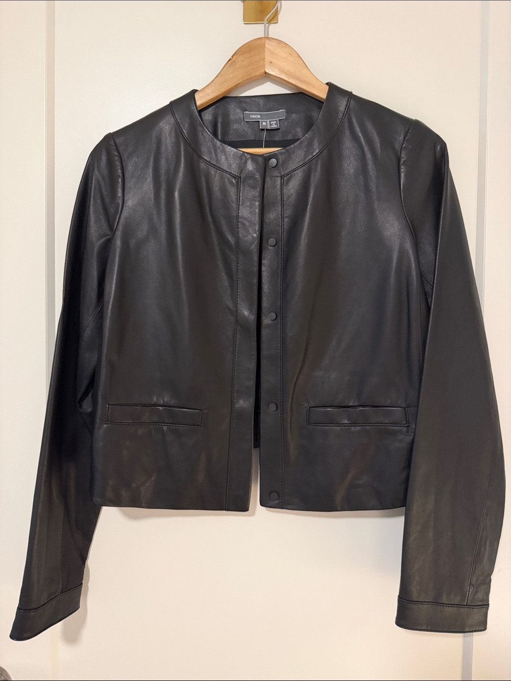 Vince Black Collarless Leather Jacket